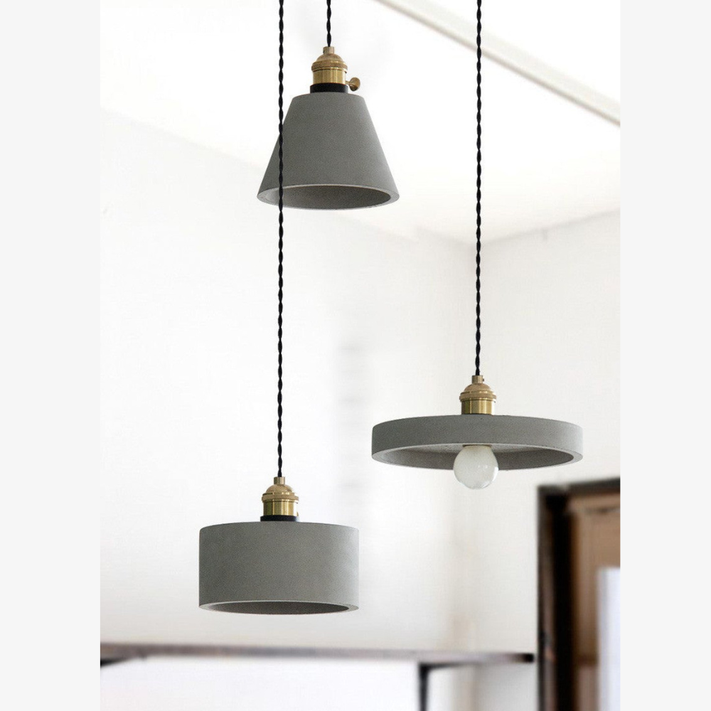 Geometric Concrete Pendant Light with Brass Detail - view 5