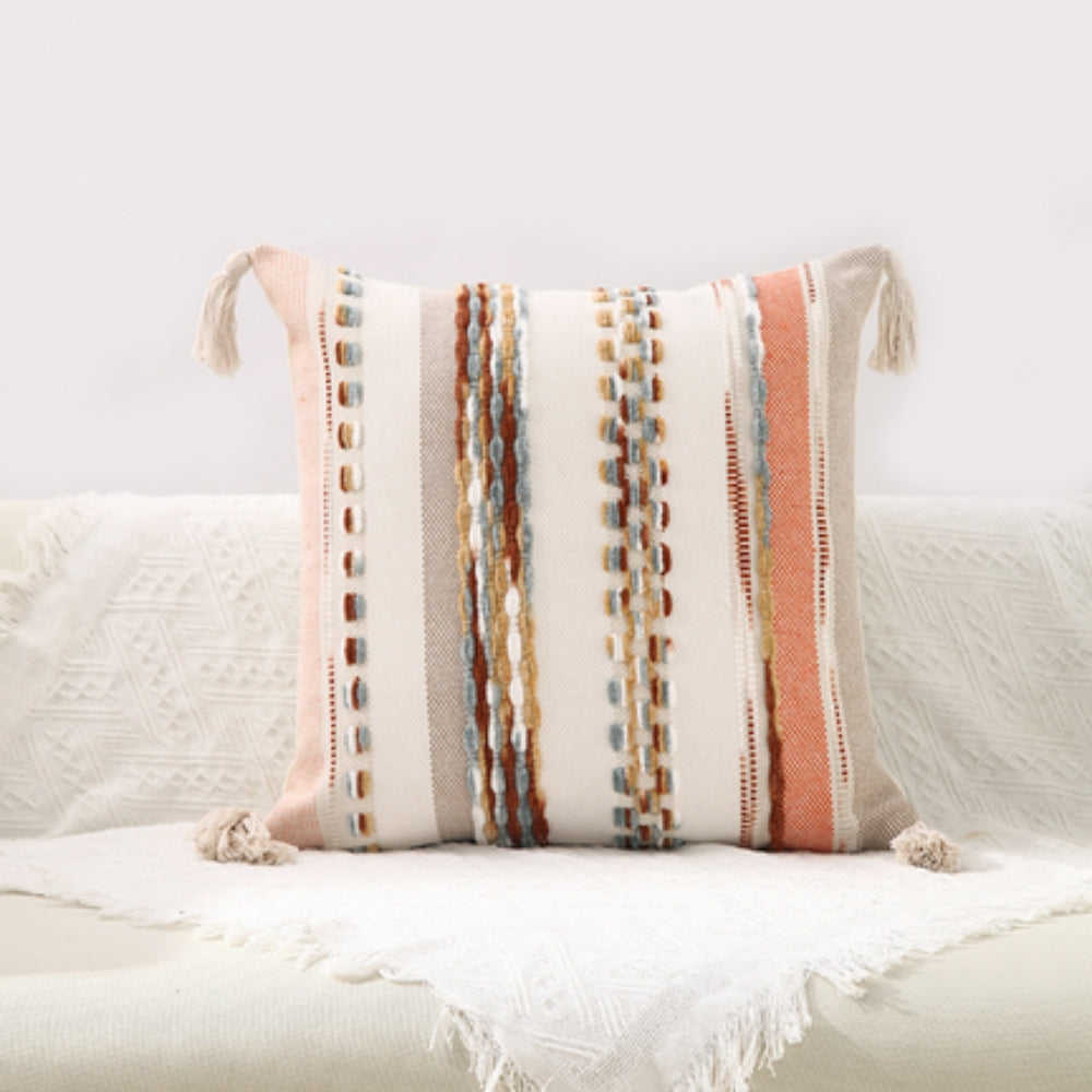 Reversible Striped Tassel Cushion Cover – image 3
