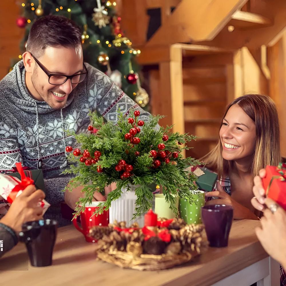 Artificial Pine Branch and Red Berry Decoration Set – image 2