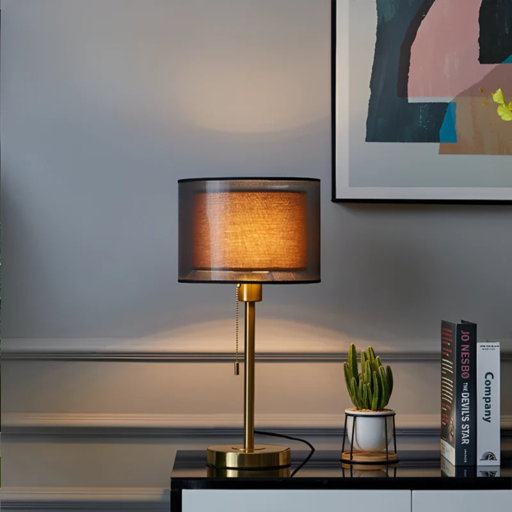 Double Fabric Shade Table Lamp with Metal Base, UK Plug - view 4