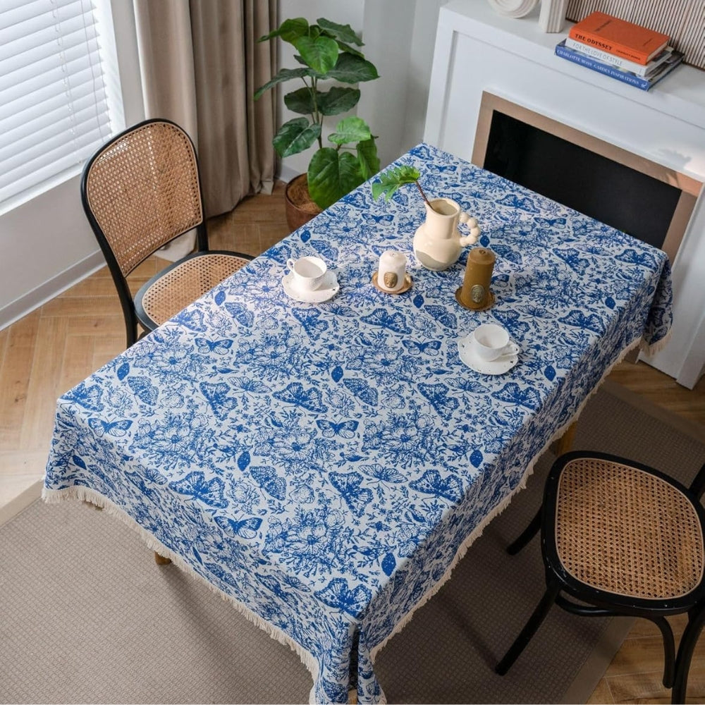 Blue Floral and Butterfly Tassel Tablecloth – image 3