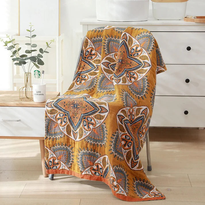 Reversible Diamond and Floral Cotton Bath Towel – image 2