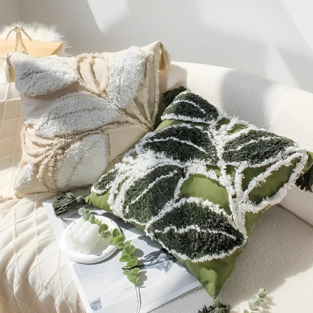 Tufted Leaf Cushion Cover with Corner Tassels – image 1