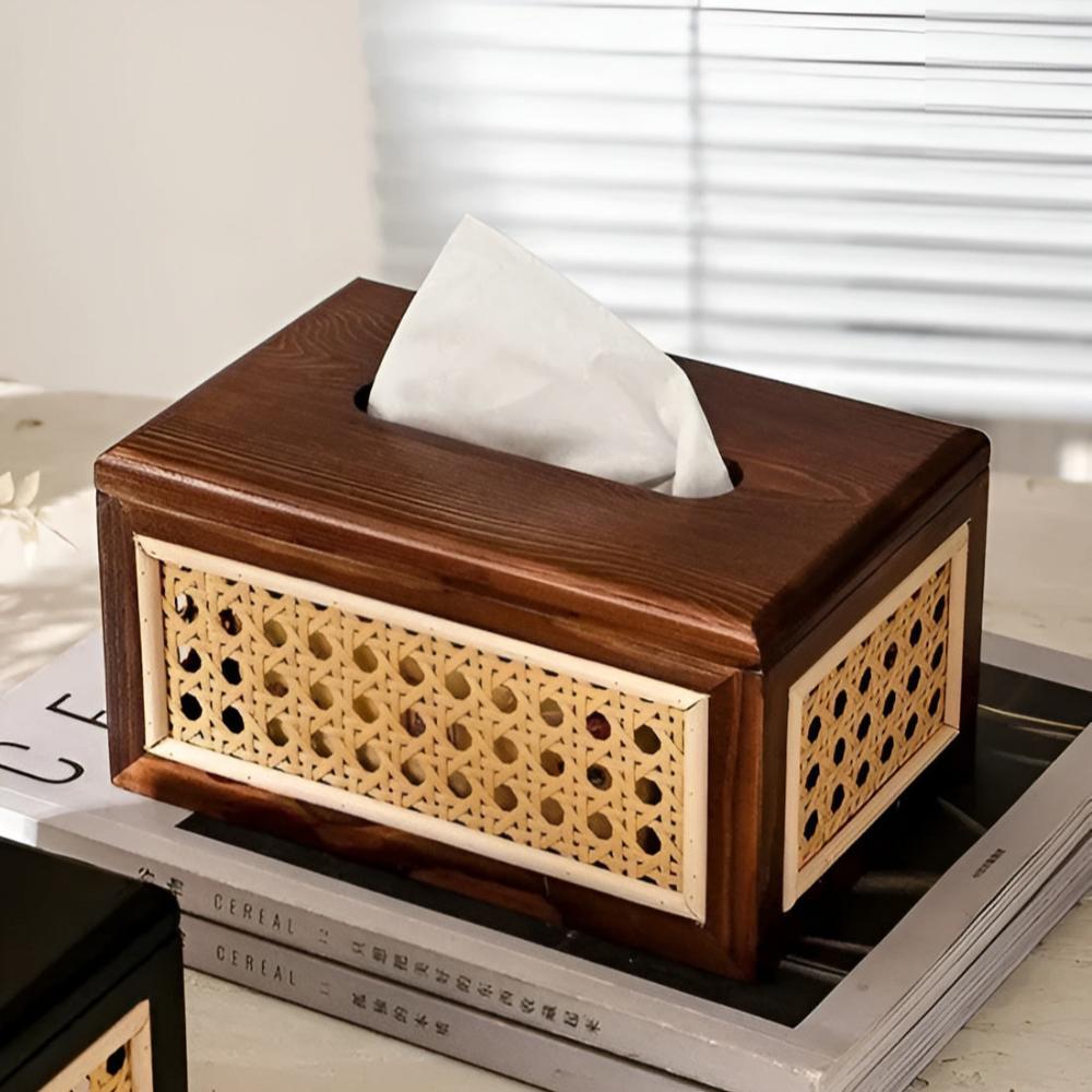 Wood and Rattan Tissue Box – image 2