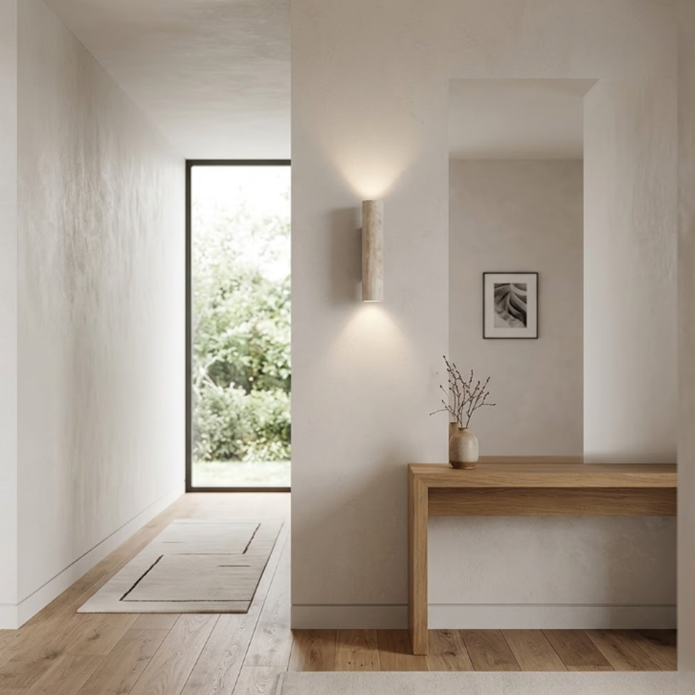 Travertine and Wood Wall Sconce with Up-and-Down Lighting - view 4