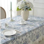 Blue Floral Embroidered Ruffle Tablecloth – image 3