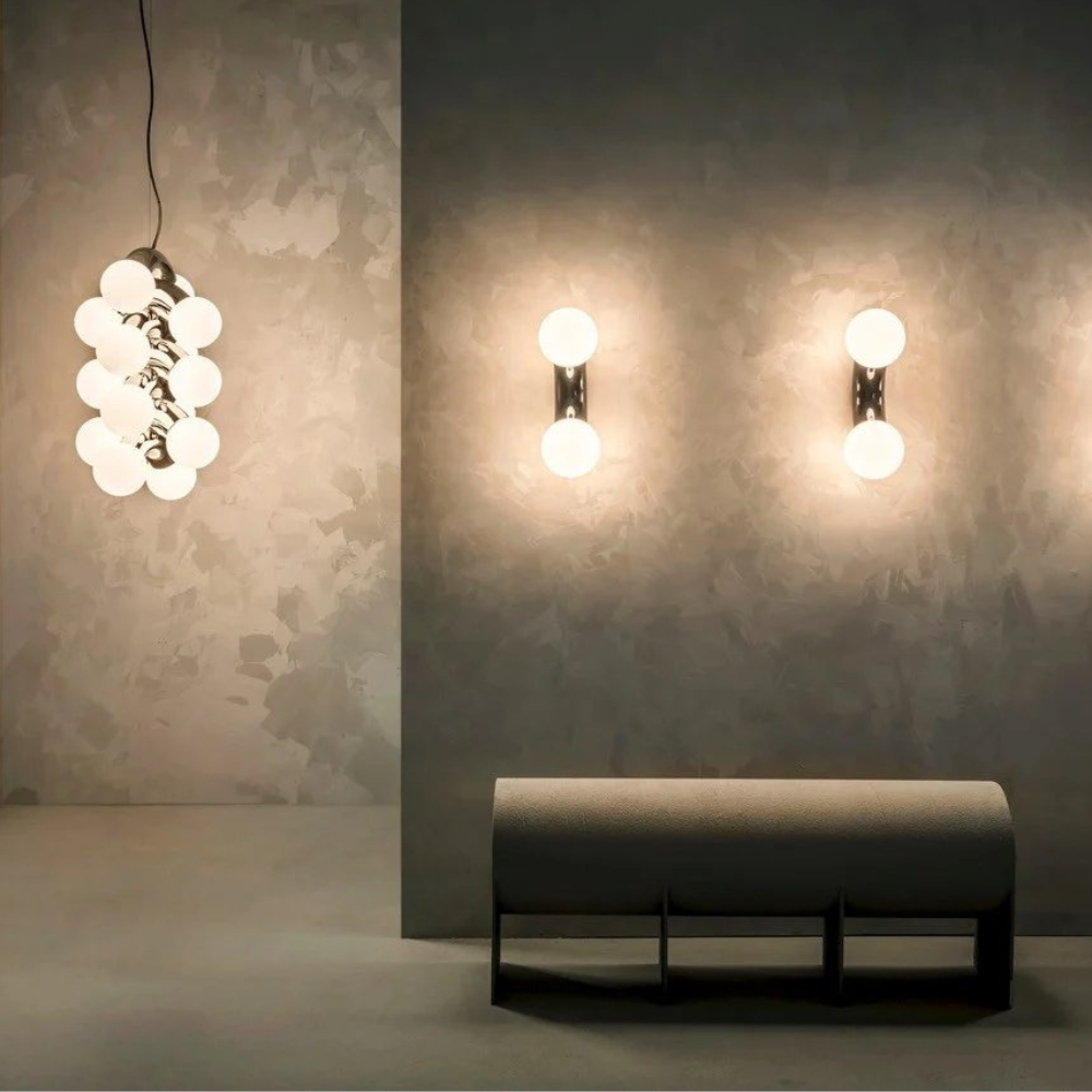 Double Globe Wall Sconce with Curved Metal Arm - view 20