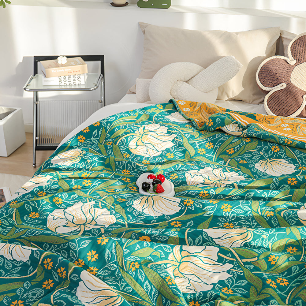 Green Botanical Cotton Gauze Blanket – image 3