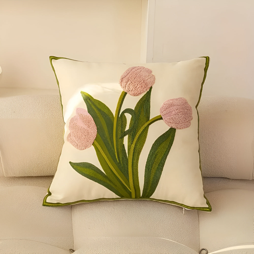 Embroidered Tulip Cotton Cushion Cover – image 3