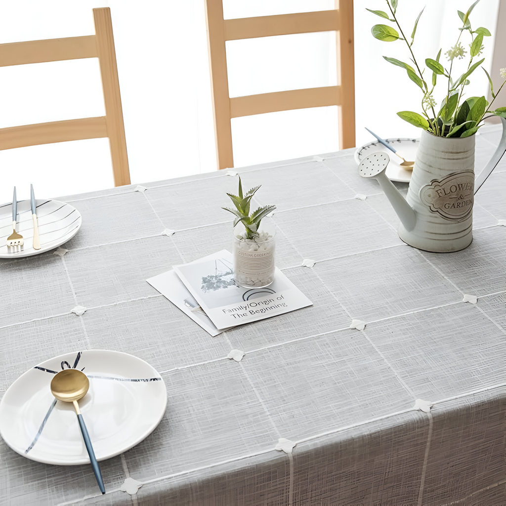 Grey Checked Cotton Linen Tassel Tablecloth – image 4