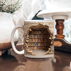 3D Bookshelf Ceramic Coffee Mug, Library-Inspired Design — product view 3