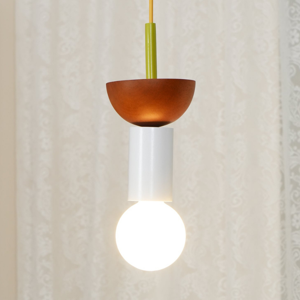 Geometric Wood Pendant Light, Sculptural Nordic Design - view 1