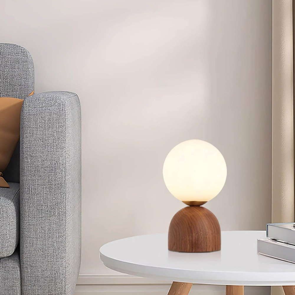 Glass Globe Table Lamp with Wood Base, UK Plug - view 12