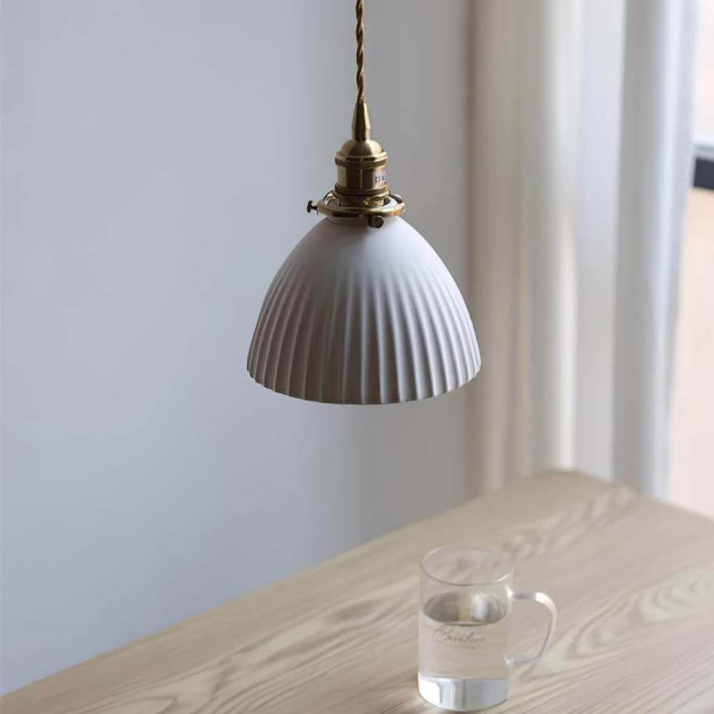 White Ribbed Ceramic Dome Pendant Light - view 15