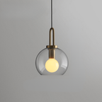 Glass Globe or Capsule Pendant Light with Brass Arch - view 1