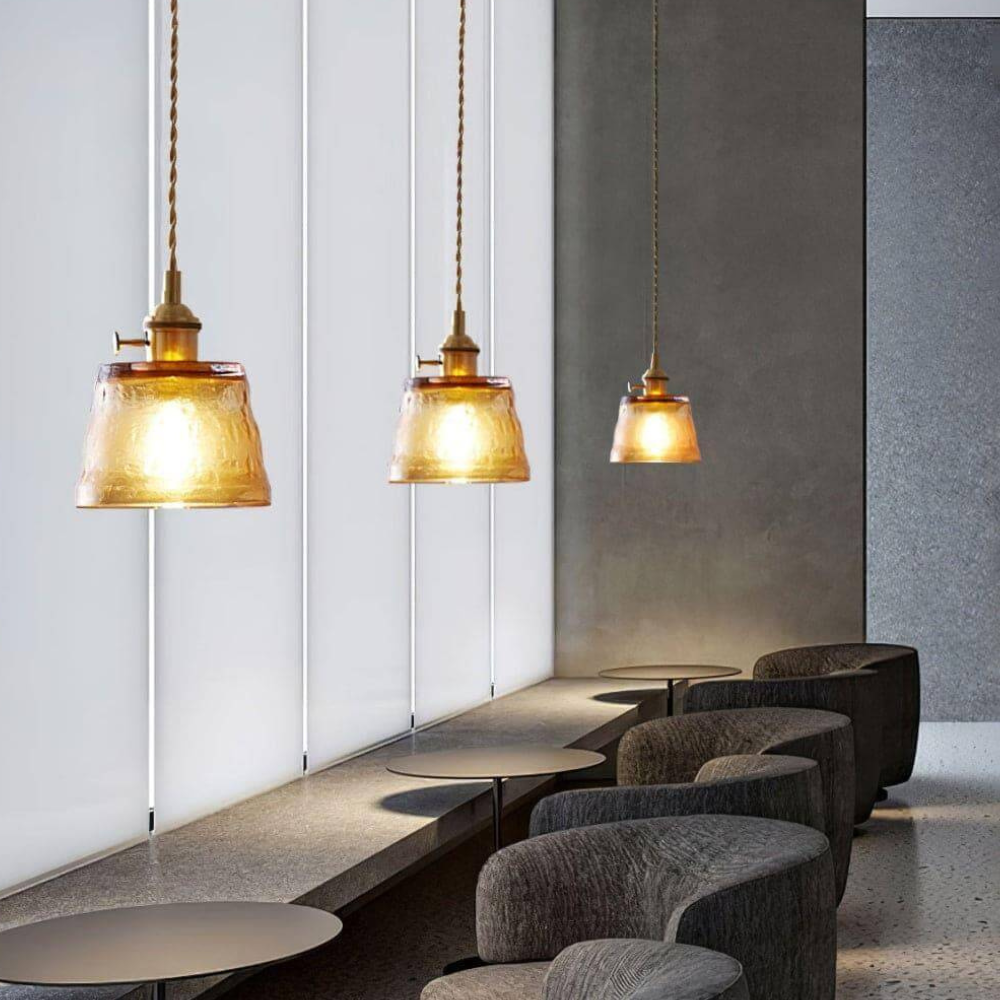 Hammered Glass Pendant Light with Brass Hardware - view 14