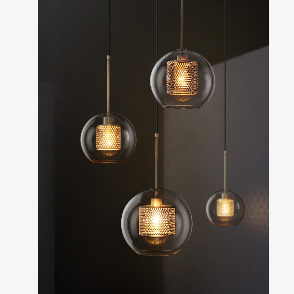 Glass and Perforated Metal Pendant Light, Industrial Style - view 8