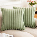 Green Fluffy Ribbed Cushion Cover – image 1
