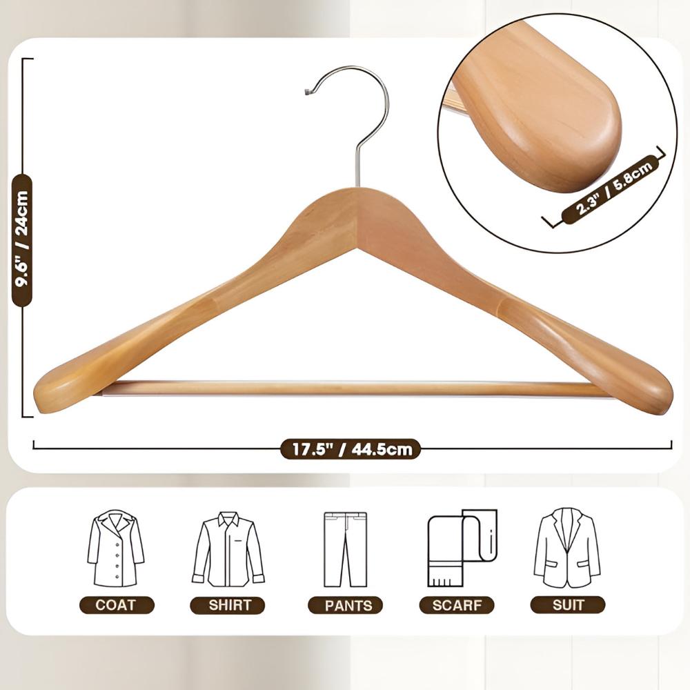 Wide-Shoulder Wooden Suit Hanger with Swivel Hook – image 5