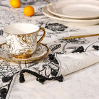 Black Floral Cotton Blend Tassel Tablecloth – image 6
