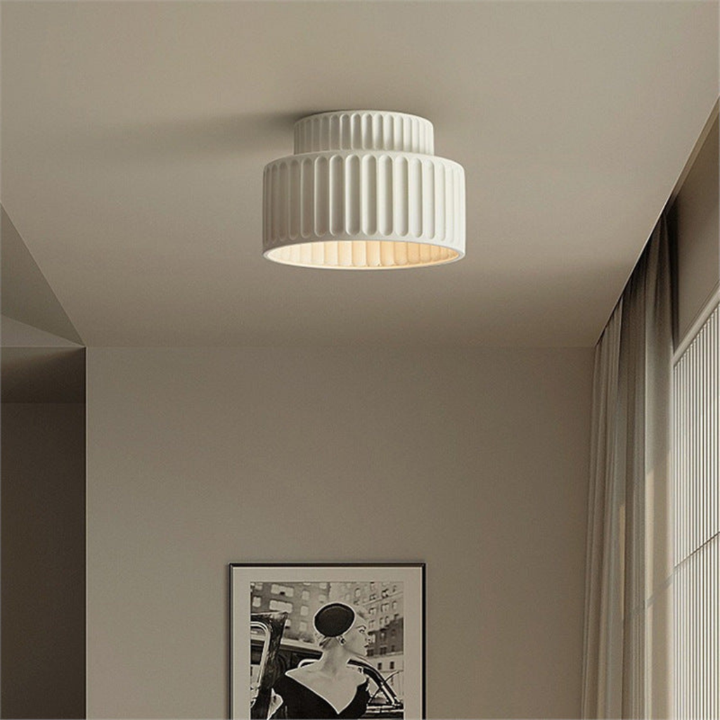 Pleated Ceramic Flush Ceiling Light, Ribbed Design - view 1