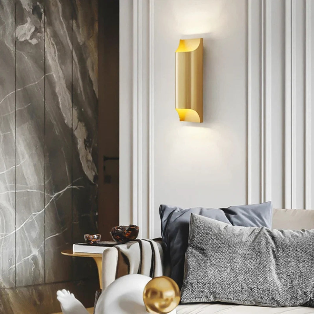 Metal LED Wall Sconce with Gold-Tone Interior - view 3