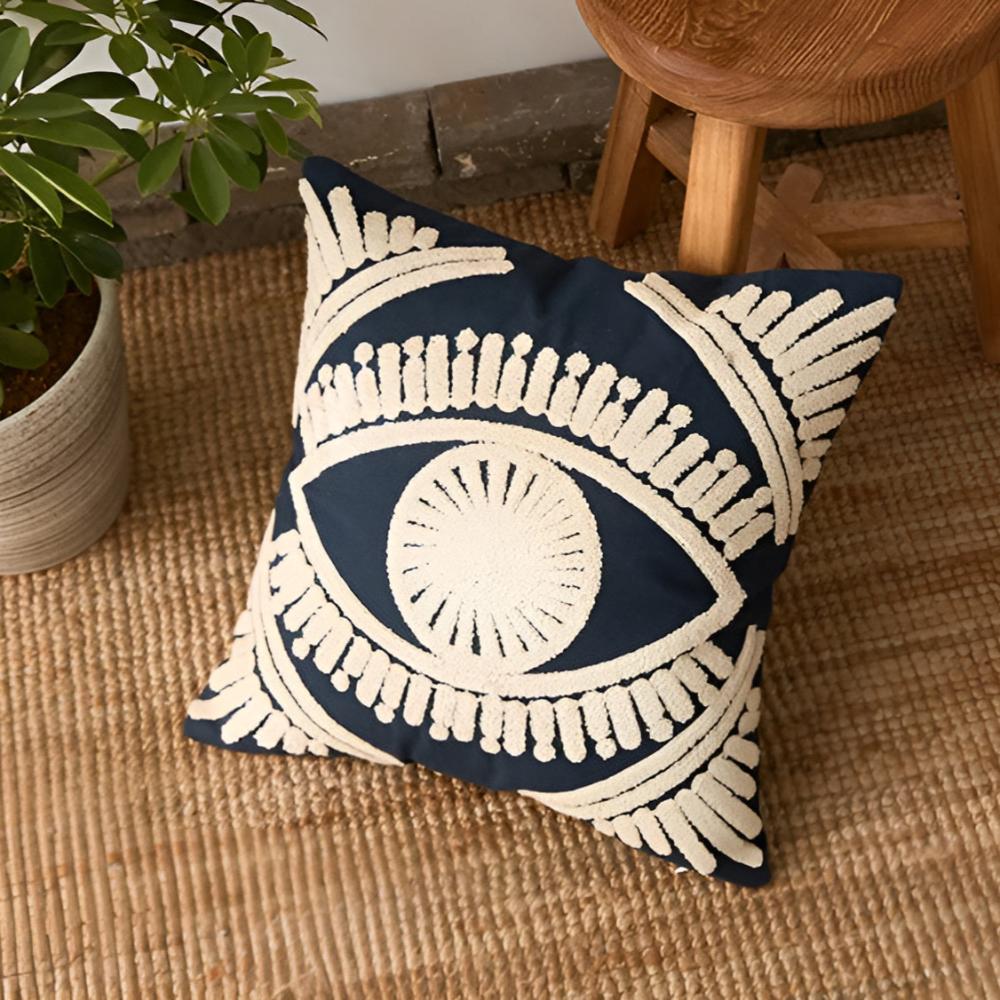 Embroidered Eye Motif Cushion Cover – image 1