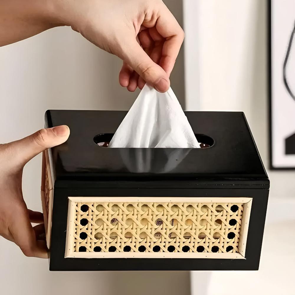 Wood and Rattan Tissue Box – image 1
