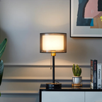 Double Fabric Shade Table Lamp with Metal Base, UK Plug - view 3