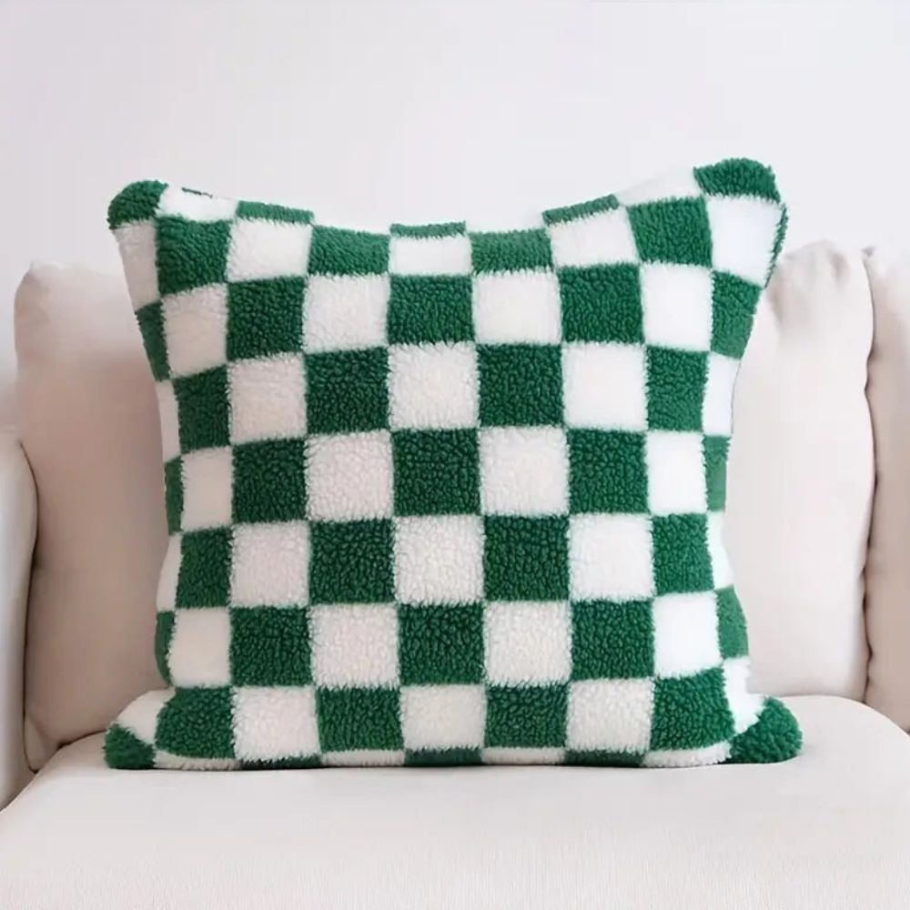 Faux Fur Checkerboard Cushion Cover – image 5