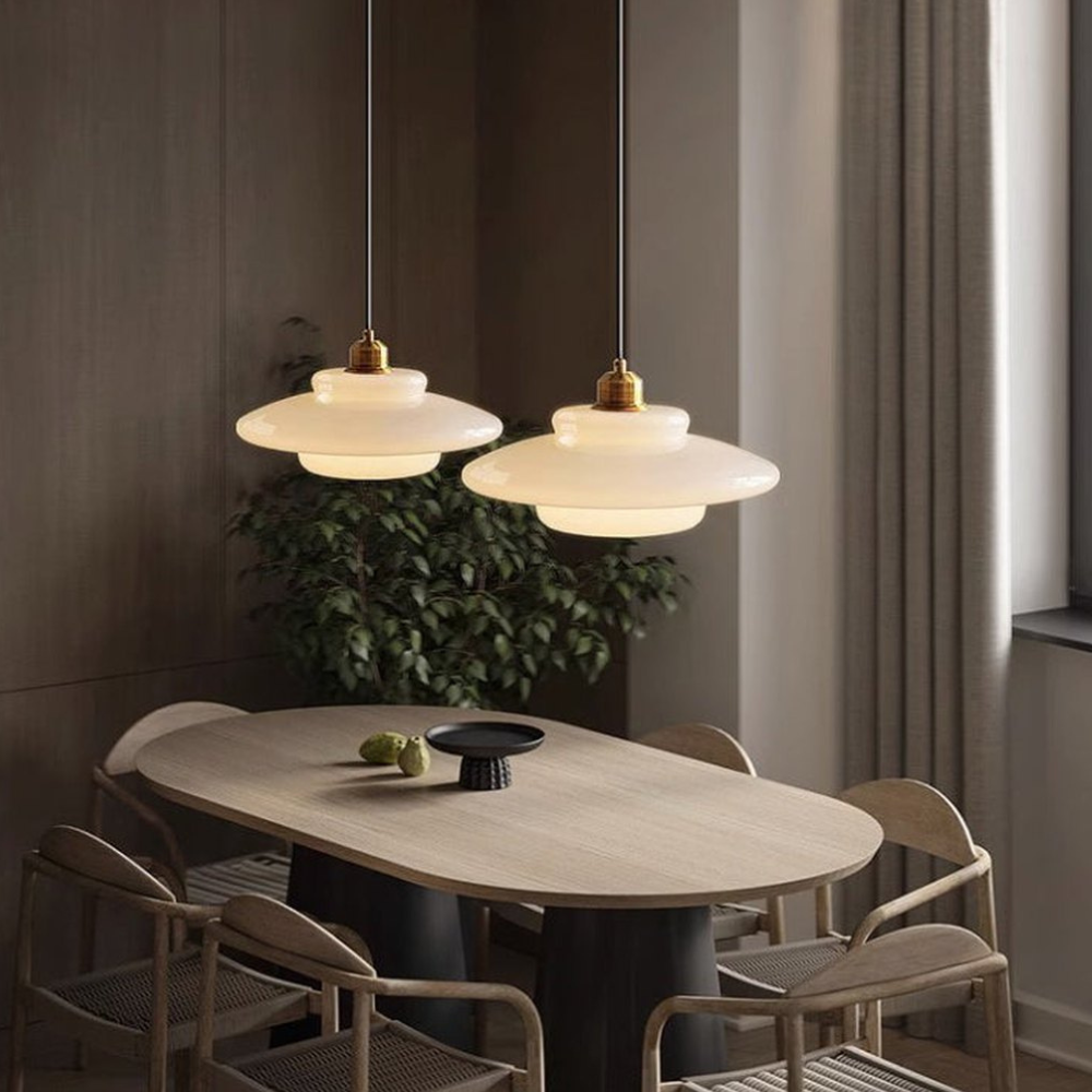 Layered Opal Glass Pendant Light, Art Deco Design - view 2