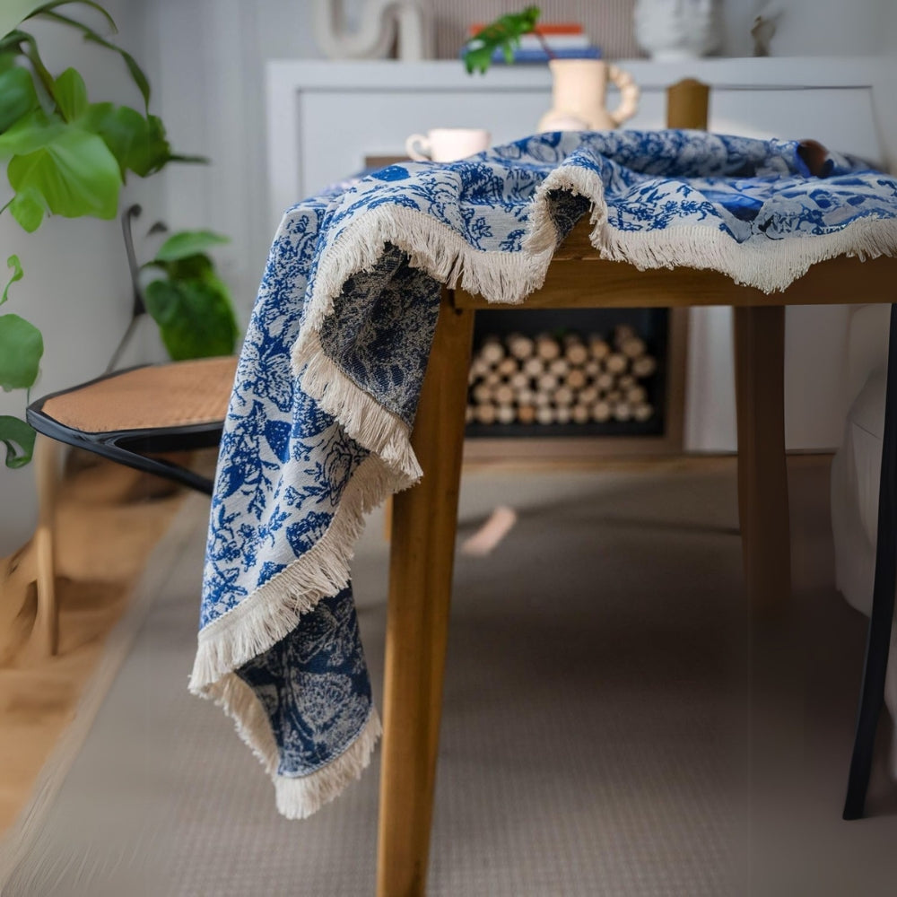 Blue Floral and Butterfly Tassel Tablecloth – image 5