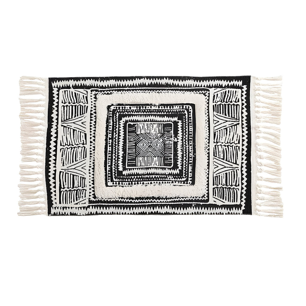 Black and White Geometric Tassel Rug – image 4