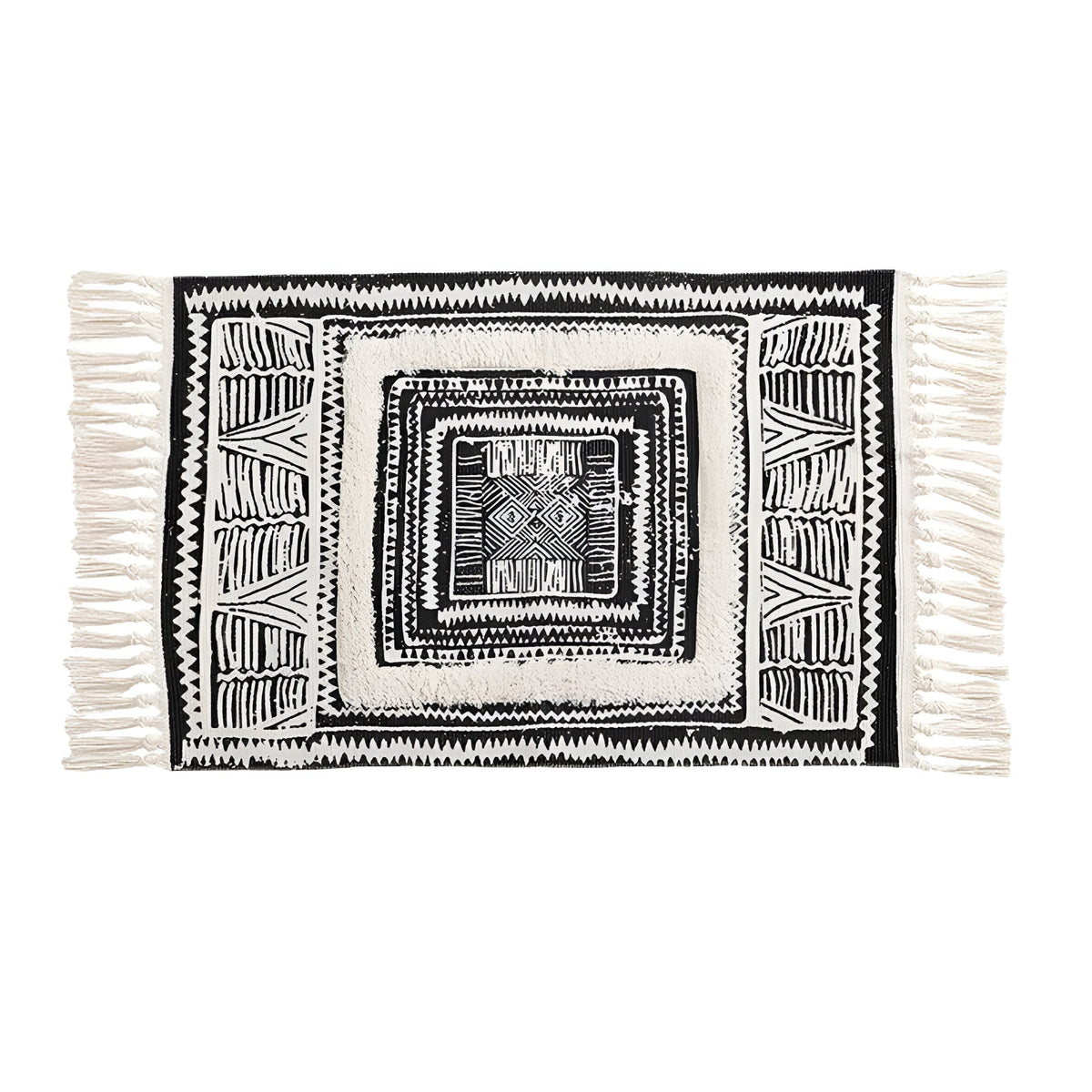 Black and White Geometric Tassel Rug – image 4