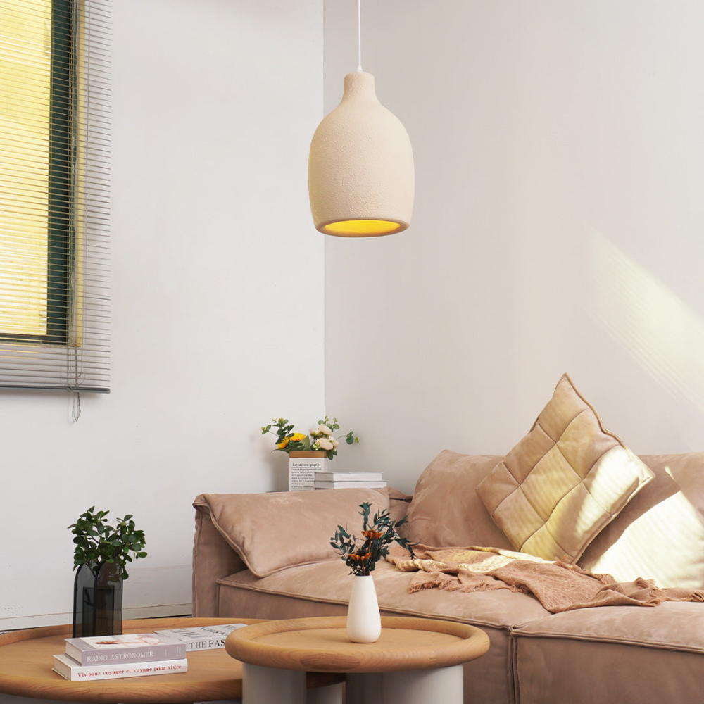 Textured Stone-Effect Pendant Light, Japandi Design - view 14