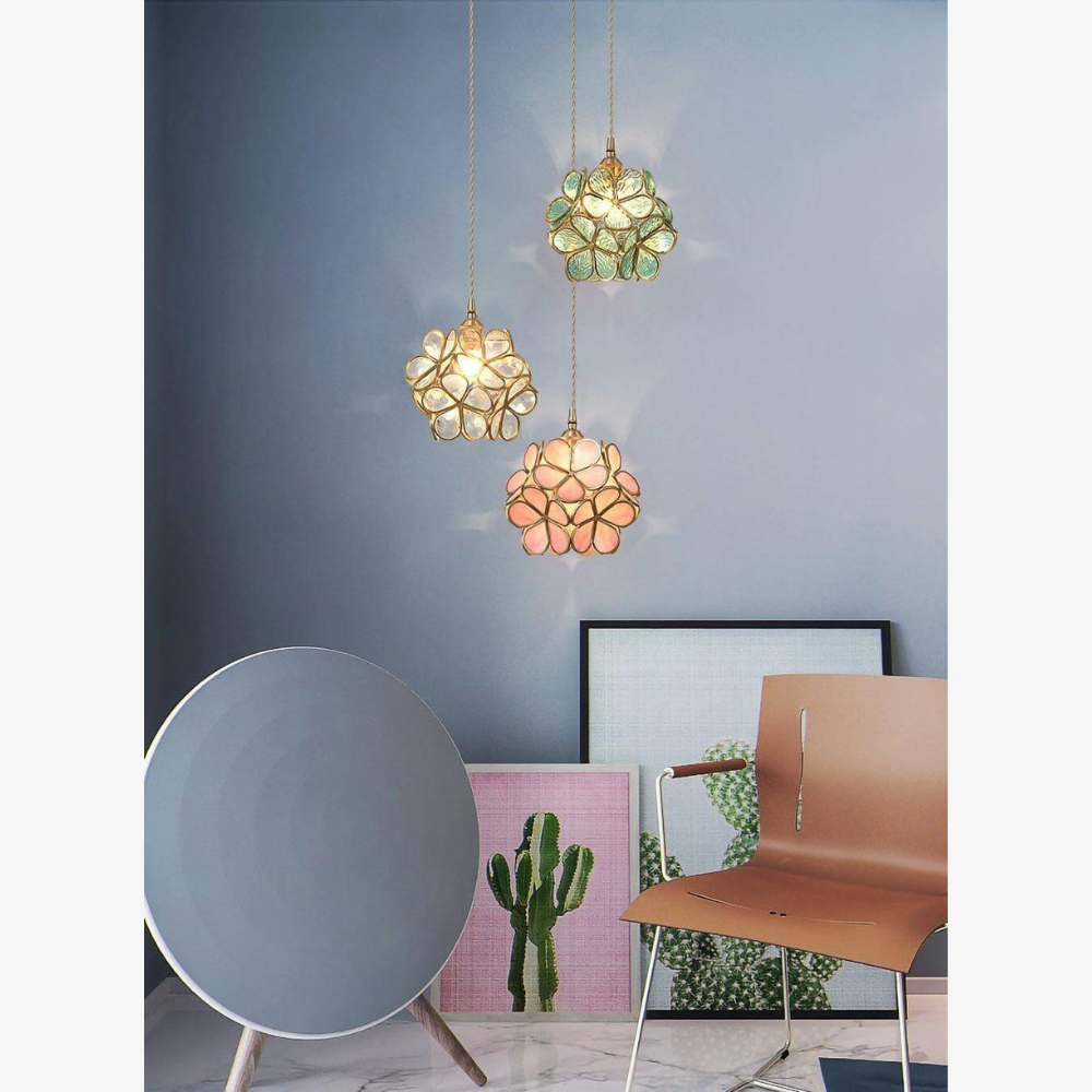 Floral Glass Pendant Light with Brass Fittings - view 26