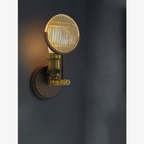 Ribbed Fresnel Glass Wall Sconce with Brass Finish - view 5
