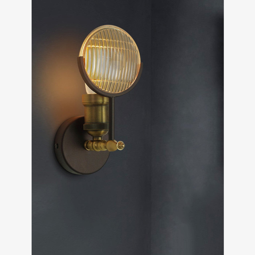 Ribbed Fresnel Glass Wall Sconce with Brass Finish - view 5