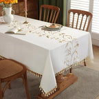 Floral Embroidered Cotton Linen Tassel Tablecloth – image 3
