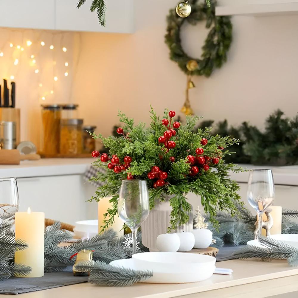 Artificial Pine Branch and Red Berry Decoration Set – image 1
