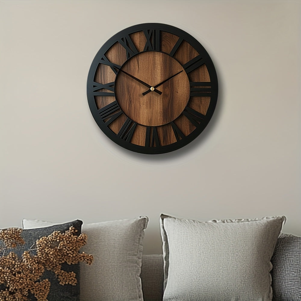Vintage Roman Numeral Wooden Wall Clock — product view 1
