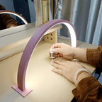Crescent LED Desk Lamp, USB-Powered Dimmable Metal Light - Pink