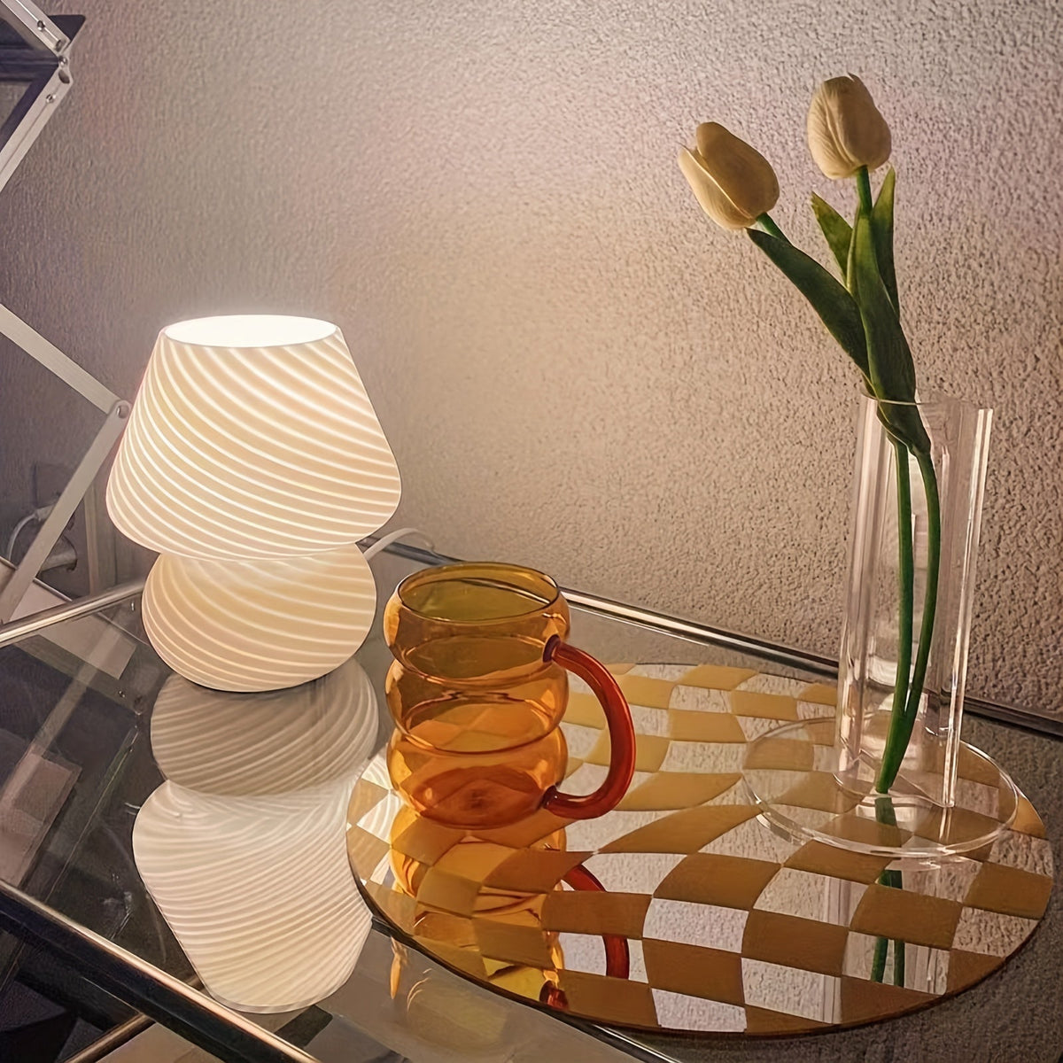 Swirled Glass Mushroom Lamp, USB-Powered Dimmable Table Light - product view 9