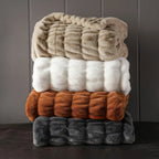 Ruched Faux Rabbit Fur Throw Blanket, Double-Sided Soft Texture — product view 2