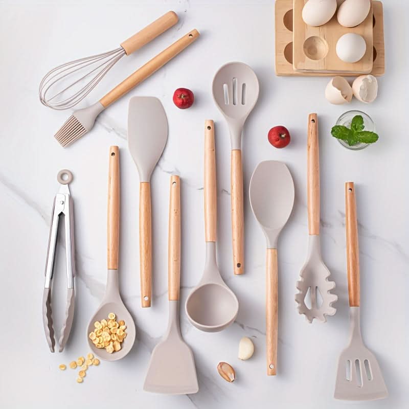 Silicone Kitchen Utensil Set with Wooden Handles, 12 Pieces — product view 2