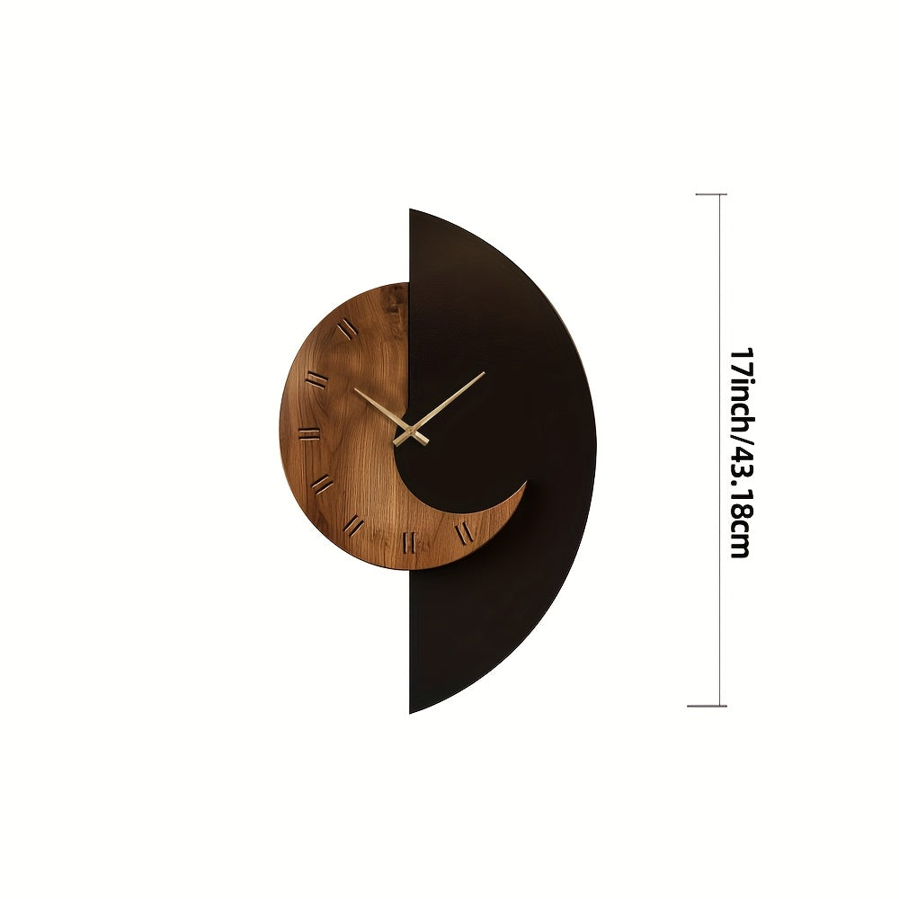 Half-Moon Wooden Wall Clock with Silent Movement — product view 2