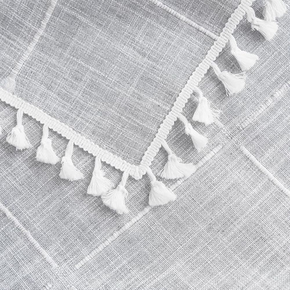 Grey Checked Cotton Linen Tassel Tablecloth – image 6