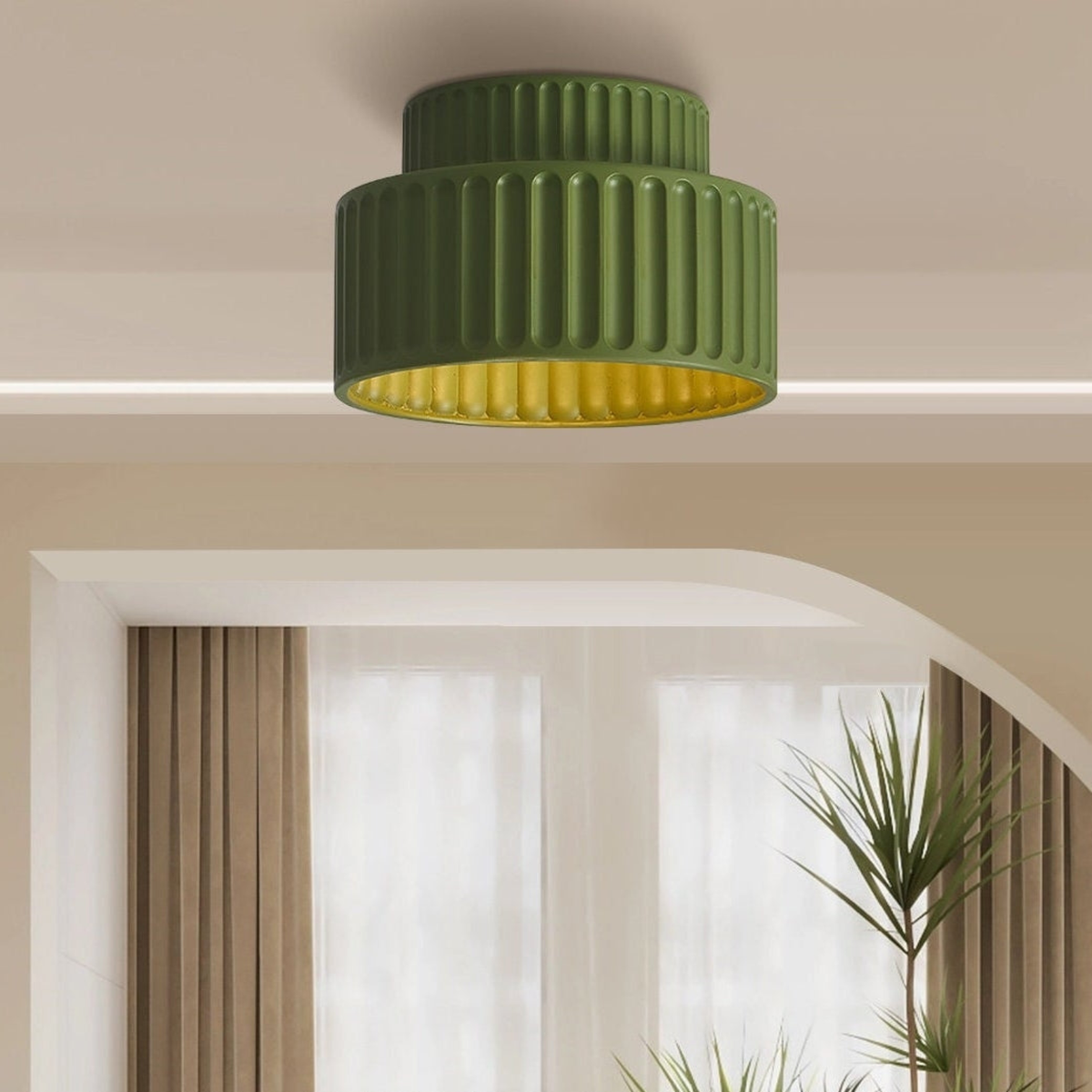 Pleated Ceramic Flush Ceiling Light, Ribbed Design - view 6