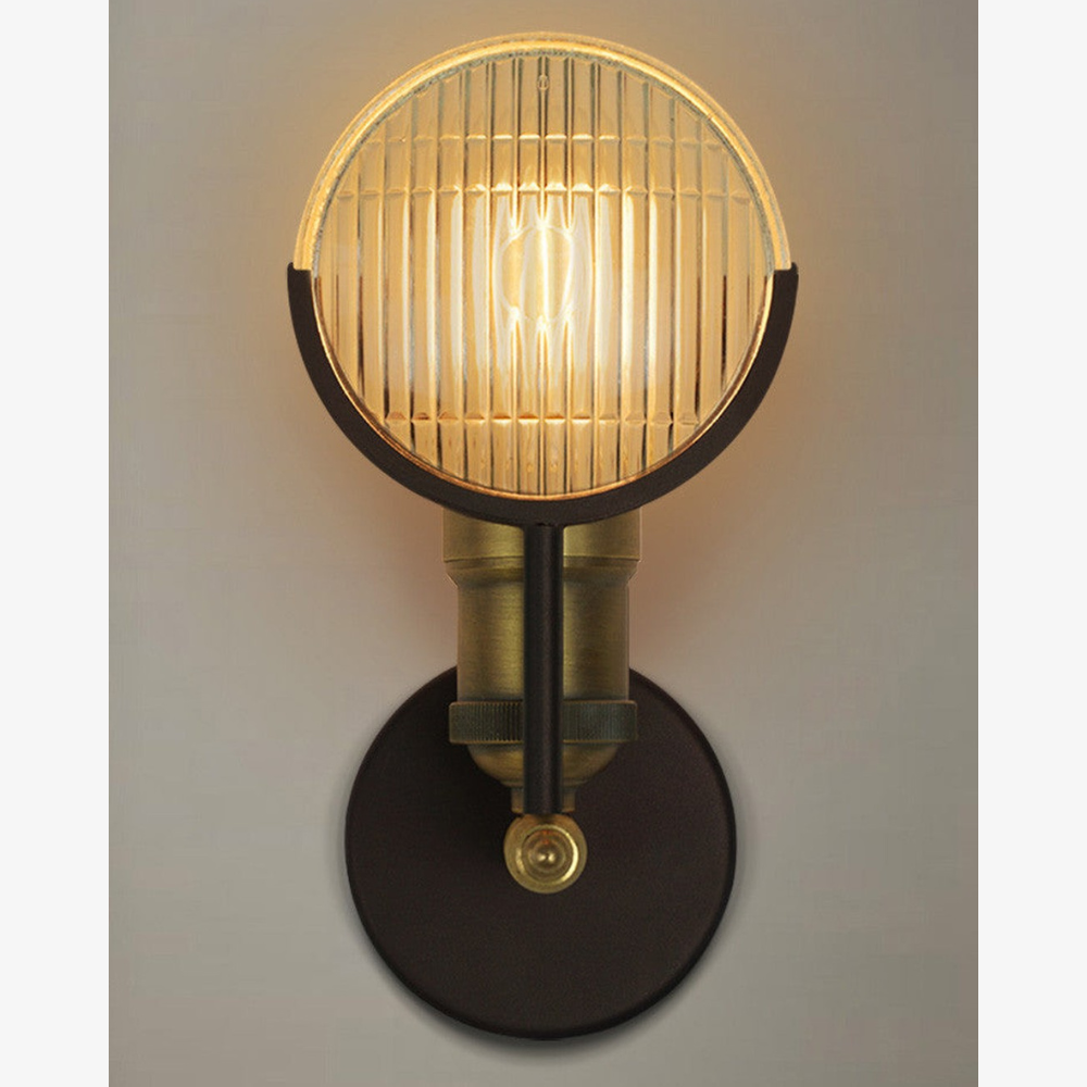 Ribbed Fresnel Glass Wall Sconce with Brass Finish - view 6