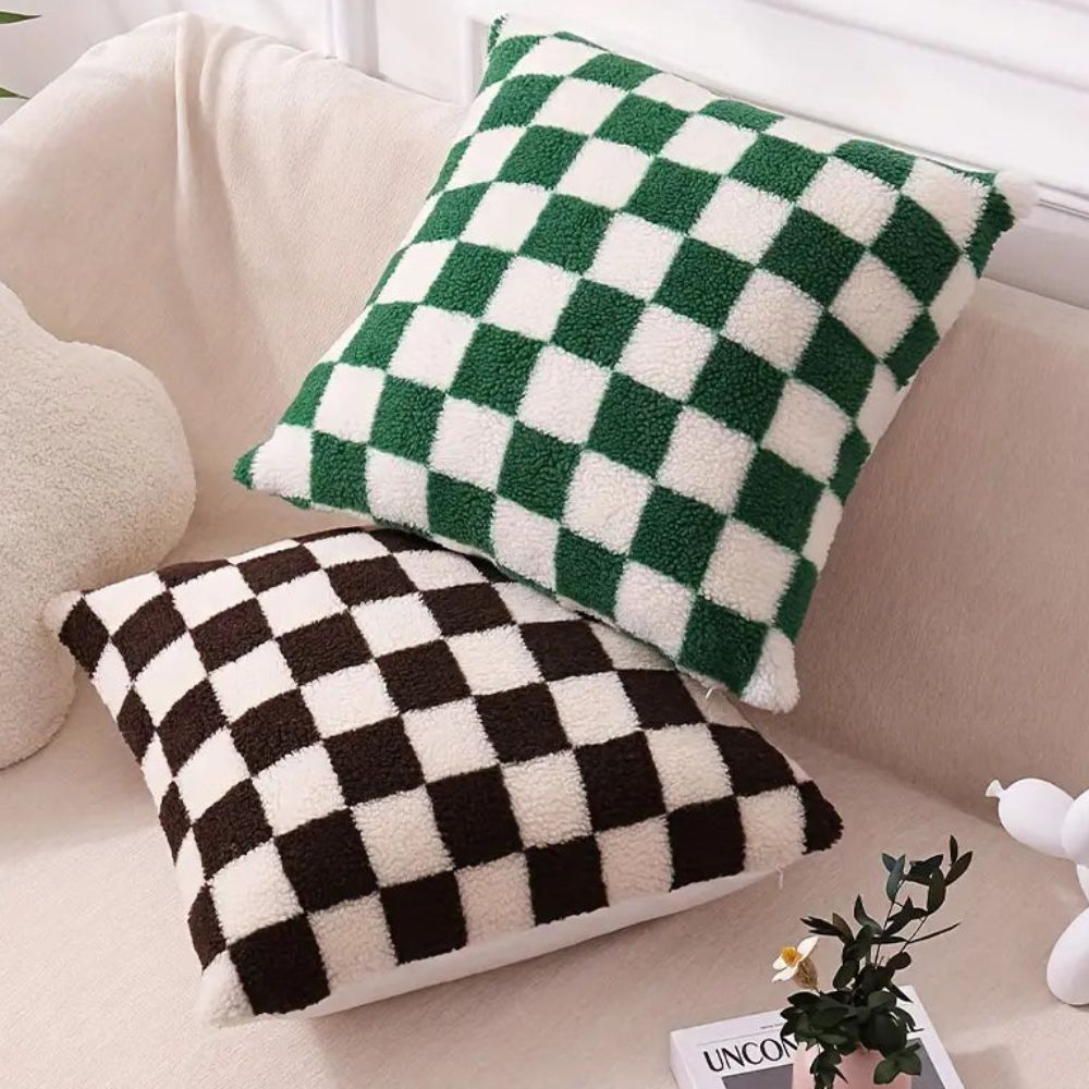 Faux Fur Checkerboard Cushion Cover – image 8